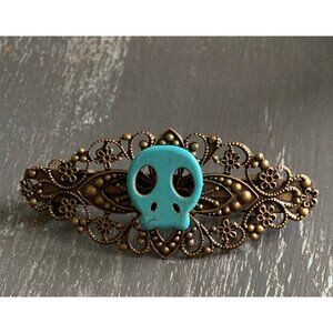 turquoise skull hair clip and filagree hair clip - goth - halloween​
